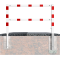 Access barriers | with triangular lock | swing-back | with top and quarter-bent bar | hot-dip galvanized and white coatedwith red reflecting stripes | total width: 2000 mm